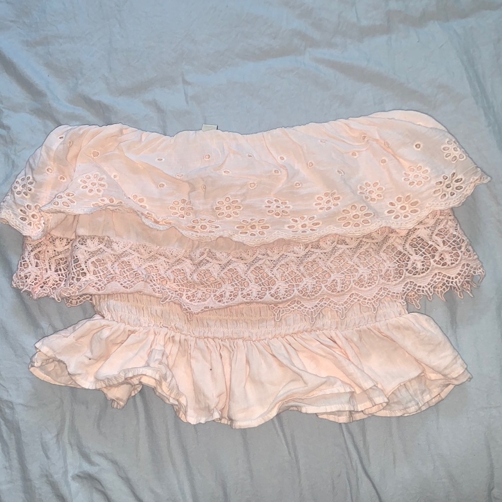 American Eagle Pink Ruffled Sleeveless Top